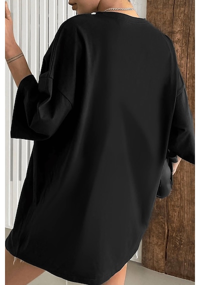 Siyah Basic Düz Baskısız Oversize Salas Boyfriend Kadın T-Shirt Siyah Siyah Basic Düz Baskısız Oversize Salas Boyfriend Kadın T-Shirt Siyah