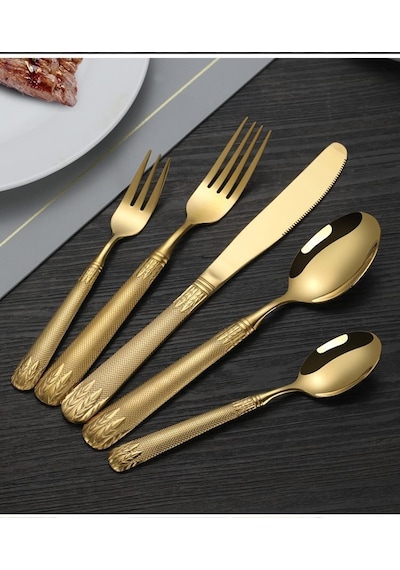 30 Parça 6 Kişilik Gold Çelik Yemek Kaşık Çatal Bıçak Seti Mt226sr Altın
