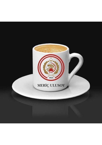 İtfaiyeci Amblemli Kişiye Özel İsimli Türk Kahvesi Fincanı Beyaz