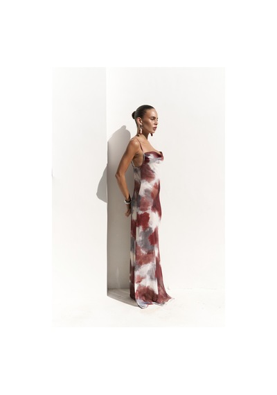 Mai Collection Mai Studios Co. Chomhan Askılı Degaje Bordo Uzun Elbise Bordo