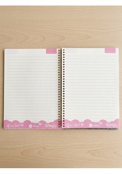 A5 Spiralli Defter 48 Yaprak Çizgili Simli Şeffaf Kapaklı Kedi Desenli Not Defteri Çok Renkli