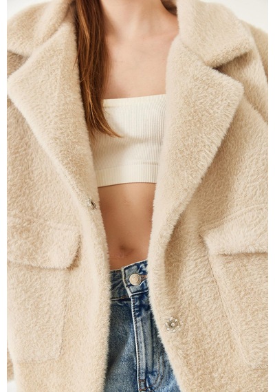 Shade Kadın Çift Cepli Oversize Peluş Mont 1611 60261097 - Bej
