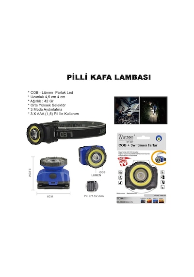 Güçlü Pilli Kafa Lambası Wt-607 Beyaz