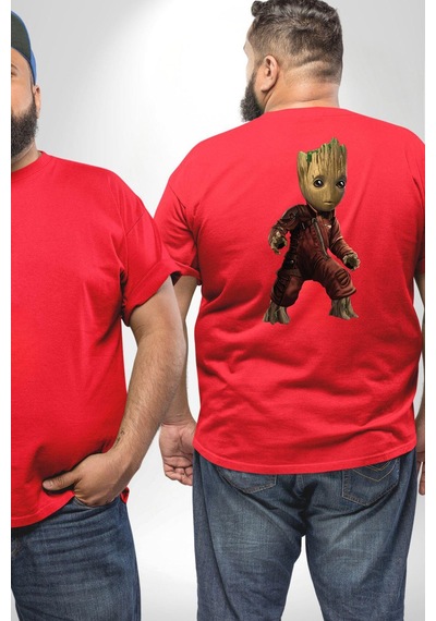 Angemiel Bebek Groot Guardians Galaxy Büyük Beden Kırmızı Tişört Kadın Erkek Ünisex Sırt Baskılı Kırmızı