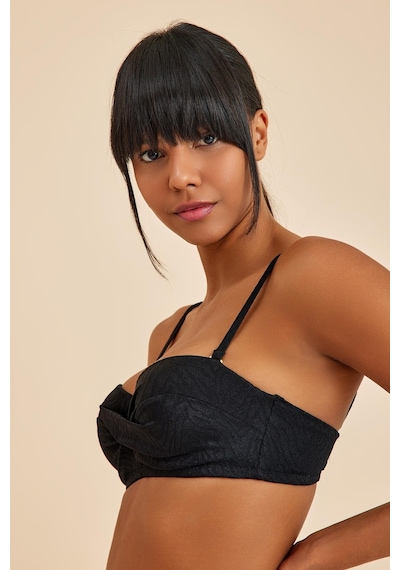 Amarelle Bali Siyah Balenli Dolgulu Straplez Push-up Bikini Üst Siyah
