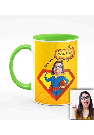 Kişiye Özel Anneler Günü Temalı Karikatürlü Yeşil Kupa Bardak Y3