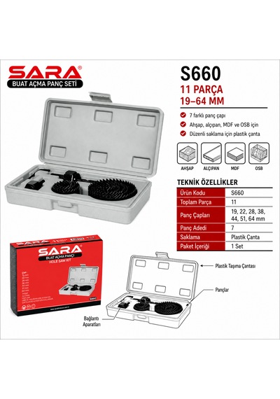 Sara S660 Buat Açma Panç Seti 11 Parça, 19-64 Mm