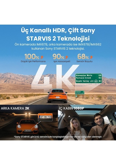 70mai T800-2 Ön Kamera +iç Kamera + Rc24 Arka Kamera 128gb