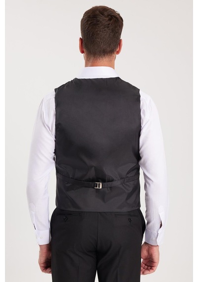 Tudors Erkek Slim Fit Düz Cepli Siyah Yelek-36923 Siyah