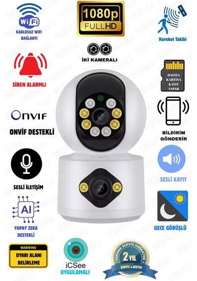 Gece Renkli Görüşlü 6mp Full Hd Çift Kameralı Bebek, Bakıcı Ve Evcil Hayvan Takip Kamerası
