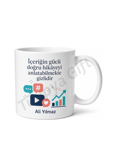 Sosyal Medya Uzmanına Hediye Özel Tasarım Baskılı Porselen Kupa Bardak Beyaz / Çok Renkli