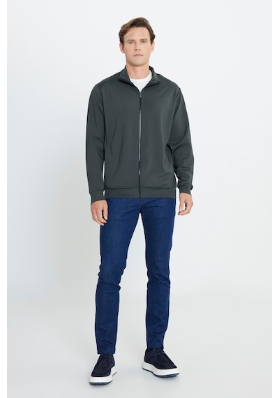 AC&Co / Altınyıldız Classics Erkek Hakı Pamuklu Standart Fit Normal Kesim Dik Yaka Cepli Esnek Sweatshirt Haki
