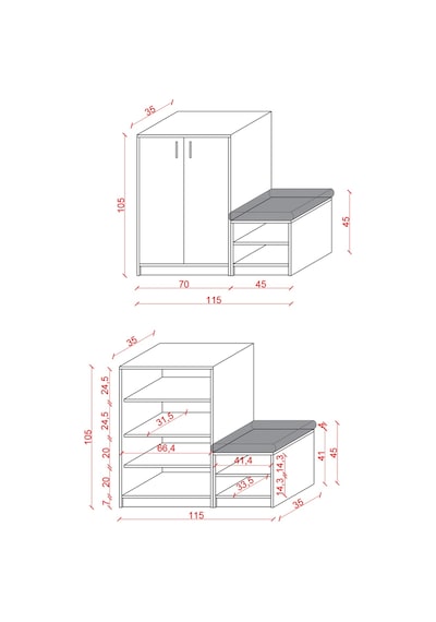 Lüks 2 Kapaklı Oturma Puflu Ayakkabılık Düzenleyici %100 MDF Çok Amaçlı Dolap A28