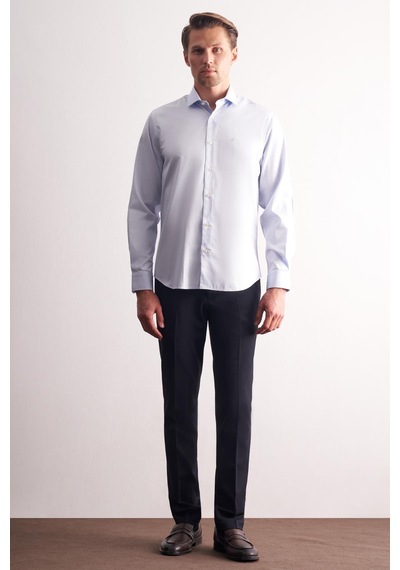 İmza Açık Mavi Yarım İtalyan Yaka Saten Uzun Kol Premium Slim Fit %100 Pamuk Gömlek 1004255195 Açık Mavi