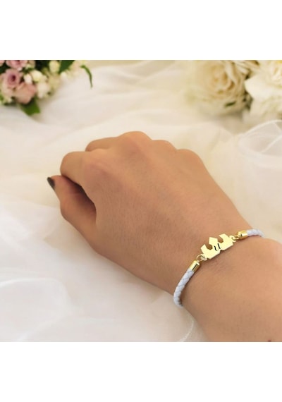 Archin U Harfine Özel Doğal Beyaz Derili Taç Motifli 14 Ayar Altın Plakalı Hediye Bileklik-465harf U Archin U Harfine Özel Doğal Beyaz Derili Taç Motifli 14 Ayar Altın Plakalı Hediye Bileklik-465harf U