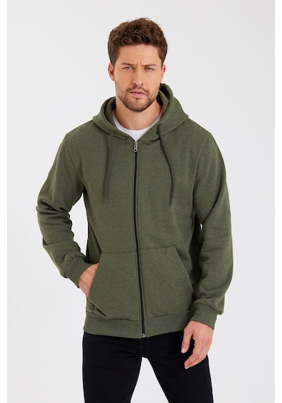 Comeor Kanguru Cepli Kapüşonlu Fermuarlı İçi Pamuklu Erkek Sweatshirt Haki 001 Haki