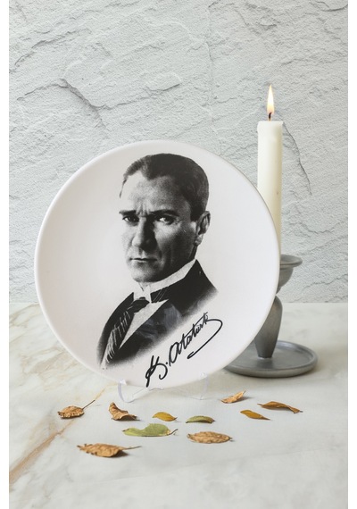 Keramika Atatürk Portre Hediyelik/dekoratif Tabak - 18241 Beyaz