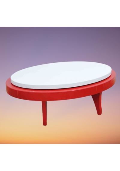 Orta sehpa Döner OVAL RUS TARZ Model Kayın Retro Ayak Mdf Tabla Parlak Beyaz ve Kırmızı El Yapım