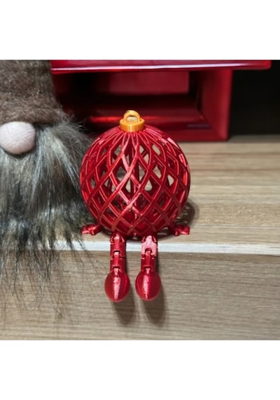 Hareketli Bacaklı Kırmızı Örgü Desenli Yılbaşı Süsü 4 Adet - 3d Baskı Dekor