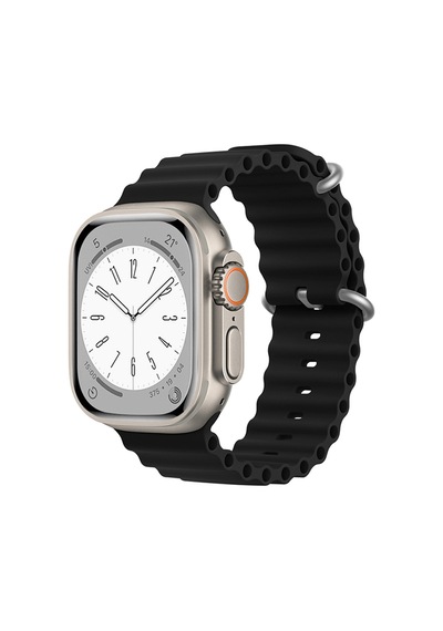 Forzacase Apple Uyumlu  Watch Ultra 2 49mm İçin Oluklu Ocean Silikon Kordon Kayış - Fc007 Siyah