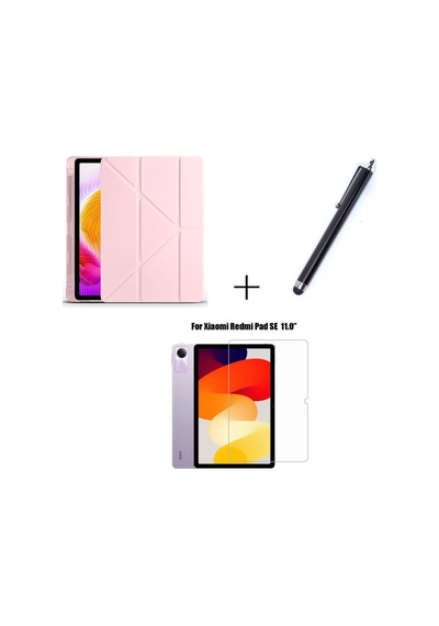 Xiaomi Redmi Pad Se Uyumlu Kalem Bölmeli Standlı Kılıf + Ekran Koruyucu + Kalem 3'lü Set Kılıf