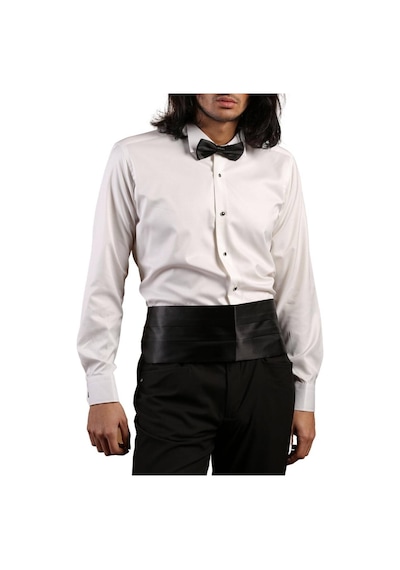 Dicotto Krem Yakma Desenli Siyah Taş Düğmeli Damatlık Ata Yaka Kol Düğmeli Slim Fit Smokin Gömlek - 023 001