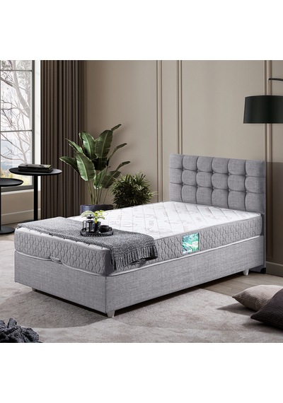 Venedik Tek Kişilik Baza Başlık Comfort Ortopedik Yatak Seti - Açık Gri 90 x 200