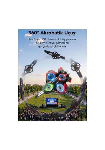Mini Drone Savaş Uçağı Çocuk Drone 360 Uçuş, Tek Tuş Kalkış, Uzaktan Kumandalı, Çift Bataryalı