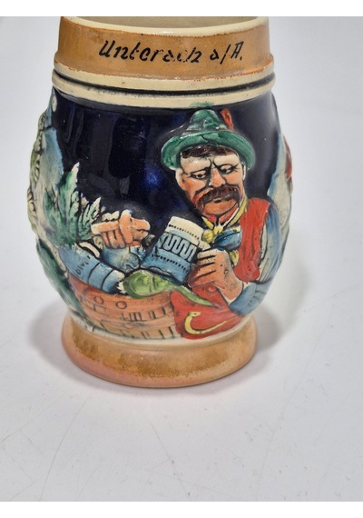 Vintage Tankart Kabartma İnsan Ve Doğa Tasfirli Alman Seramik Bira Bardağı 9,5cm 002