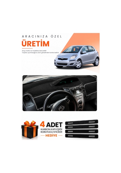 Toyota Yaris 2005-2013 Uyumlu Torpido Koruma Örtüsü Oto Kılıfı - Siyah Gri