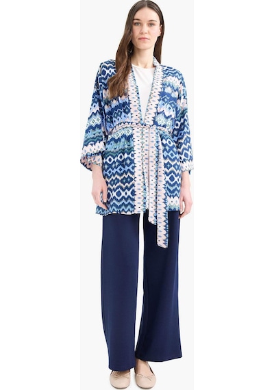 DeFacto Relax Fit Desenli Kuşaklı Kimono D5443AX25SPIN59 İndigo