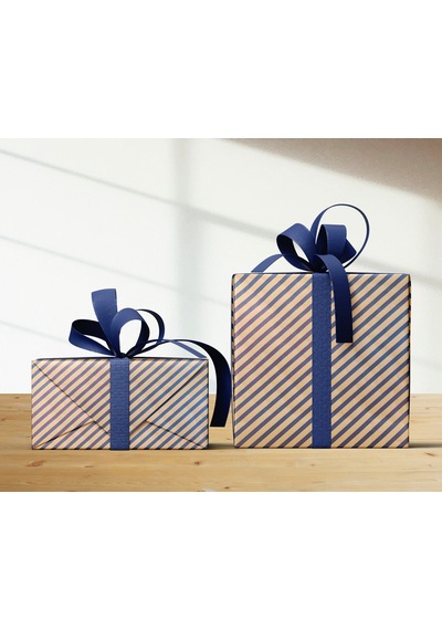 Kraft Hediye Paketleme Kağıdı, Lacivert Verev Çizgili-40gr, Ambalaj Kağıdı 70x100 Cm - 10'lu Paket