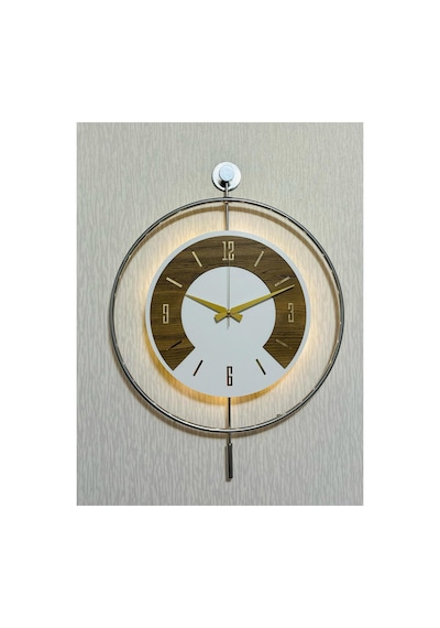 Pey Aksesuar 50x70 Cm Metal Ahşap Ve Işığın Muhteşem Uyumu Duvar Saati Dekoratif Metalik