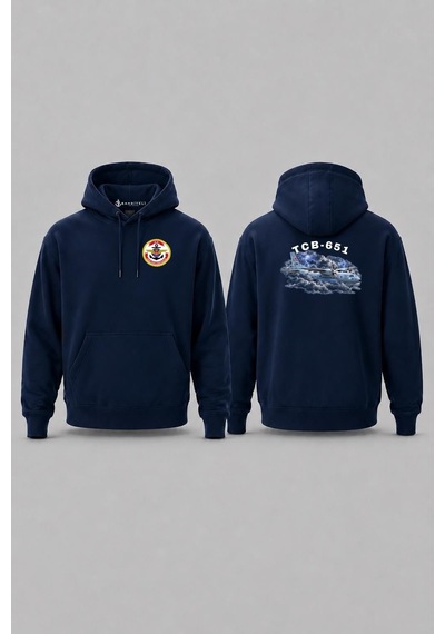 Bahriyeli Collection Kapüşonlu Tcb-651 Bulutlar Arası Tasarımlı Cep Ve Sırt Baskılı Unisex Sweatshirt Lacivert