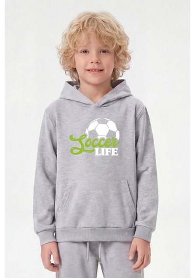 Panios Kids 3'lü Kanguru Cepli Kapüşon Detaylı Baskılı Erkek Çocuk 3 Parça Sweatshirt Füme - Siyah