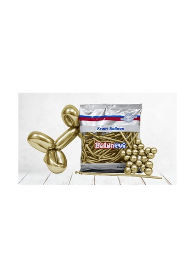 Gold Krom Sosis Balon 10 Adet Beyaz