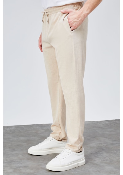HLT Jeans Erkek Bej Relaxed Fit Yandan Cepli Beli Lastikli Bağcıklı Duble Paça Jogger Pantolon Bolt-1999 Bej
