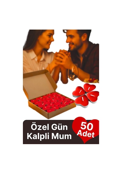 Özel Gün Sevgili Romantik 14 Şubat Dekoratif Süsleme Organizasyon Kırmızı Kalpli Tealight Mum 50adet Çok Renkli