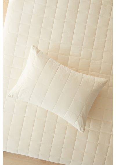 Ocean Home Textile %100 Pamuk Kumaş Kapitoneli Ekru Çok Amaçlı Tek Kişilik Yatak Örtüsü Seti 1 Adet 180 X 230 / 1 Adet 50 X 70 Cm