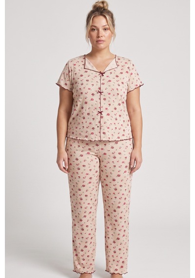 Siyah İnci Beden Fitilli Kaşkorse Örme Pijama Takım26120851 Ten