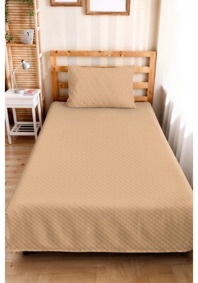 Bej Minimal Genç Odası Tek Kişilik Pike Takımı - Vizon Modern 160x220 Cm Kapitone Yatak Örtüsü Turkuaz