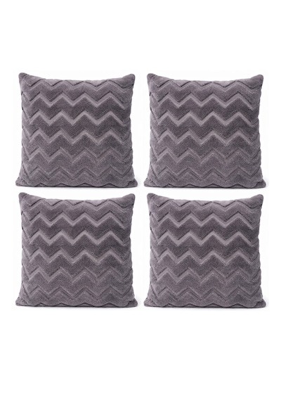 Peluş Dekoratif Kırlent Kılıfı İskandinav Zigzag-balıksırtı 4 Lü Set 42x42 Cm Antrasit Füme