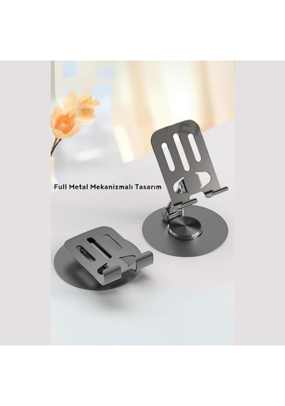 360 Döner Metal Telefon Ve Tablet Tutucu Stand, Katlanabilir Teleskopik, Silikon Pedli, Kaymaz Tabanlı, Ev Ofis Seyahat İçin Pratik Çözüm Cok Renkli