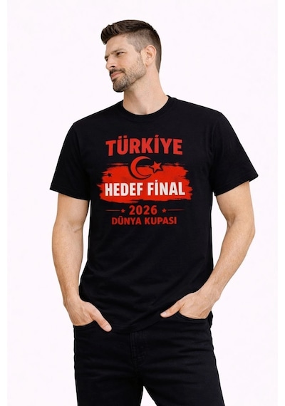 Novalisse Erkek Türkiye Baskılı Tişört Ay Yıldız 2026 Dünya Kupası Taraftar Forma T-shirt - Siyah Çoklu Renk