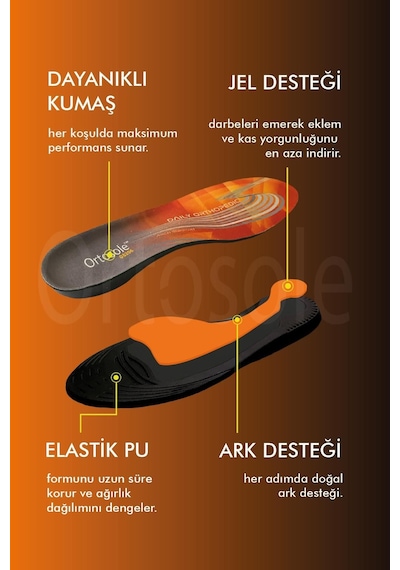 Ortosole O2206 - Yumuşak Günlük Ortopedik Şok Emici Ve , Jel li Konfor İç Tabanlık 40 - 45