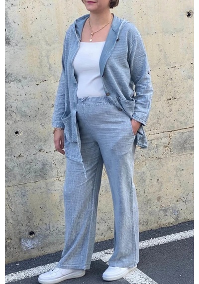 Mia Butik Kadın Güneş Keten Gri Takım Gri