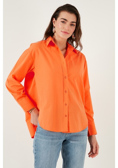 Lela Pamuklu Regular Fit Önü Kısa Arkası Uzun Oval Kesim Bayan Gömlek Cf25S163867 Orange