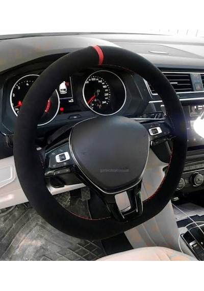 Vw Passat Cc Uyumlu Dikmeli Direksiyon Kılıfı Alkantara Kırmızı Yüzüklü