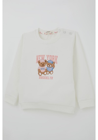 Breeze Kız Çocuk Sweatshirt Dost Ayıcıklar Baskılı 1.5-5 Yaş , Ekru