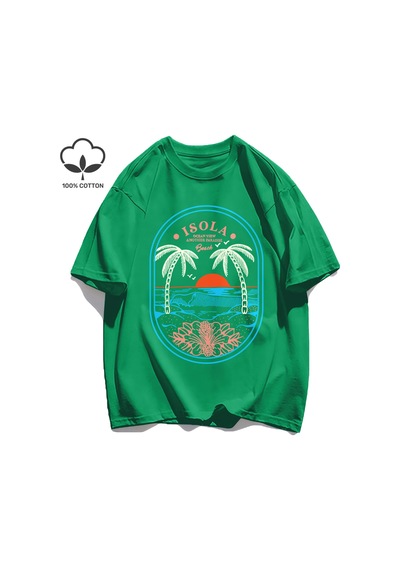 Startmore Y2k Vintage Tişört Tee Okyanus Vibw Başka Bir Paradibe Yeşil